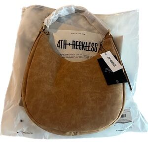 4th & Reckless Faux Suede Crescent Bag Shoulder Purse‎ Brown Tan NEW